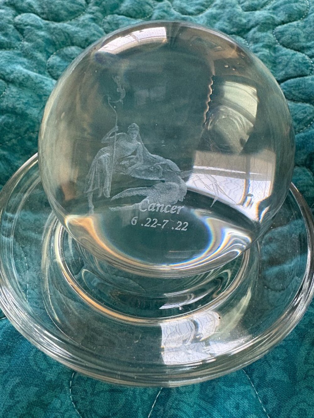 3D Engraved Horoscope "Cancer" 2.5"Crystal Ball w/Holder Paperweight Sphere